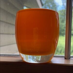 Glassybaby Votive Candle Holder Orange Tangerine collectible with sticker